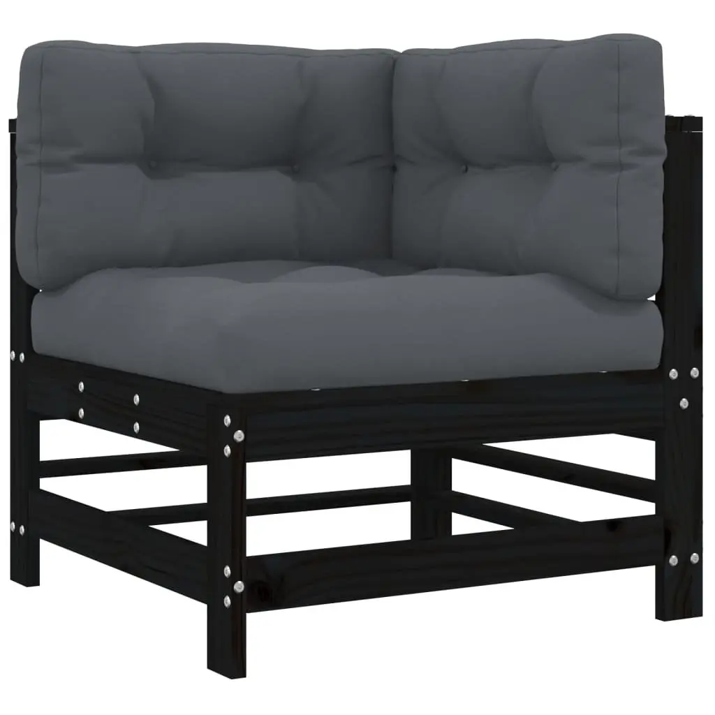 Corner Sofa with Cushions Black Solid Pine Wood Garden Patio Outdoor Sectional