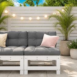 Middle Sofa with Cushions White Wooden Outdoor Sectional Garden Patio Seating