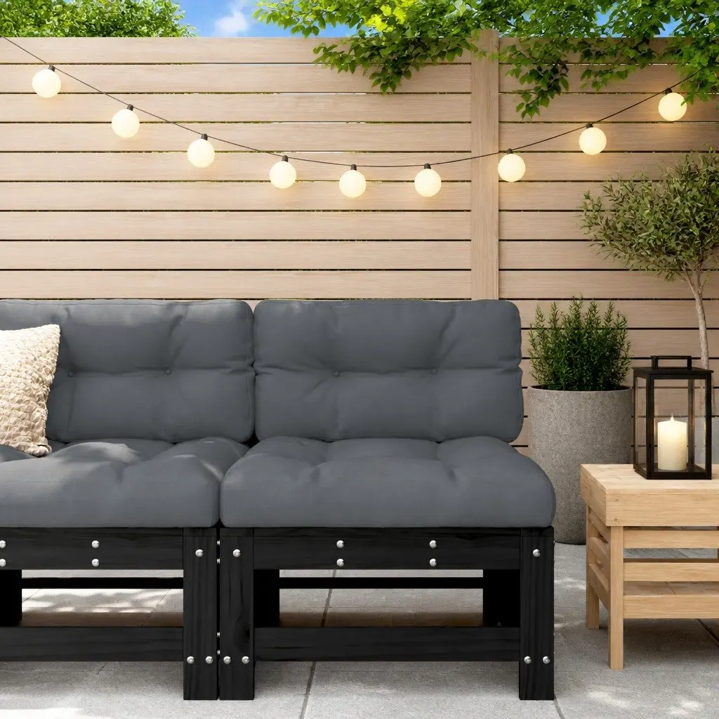 Middle Sofa Section Black Solid Pine Wood Outdoor Cushioned Modular Sectional