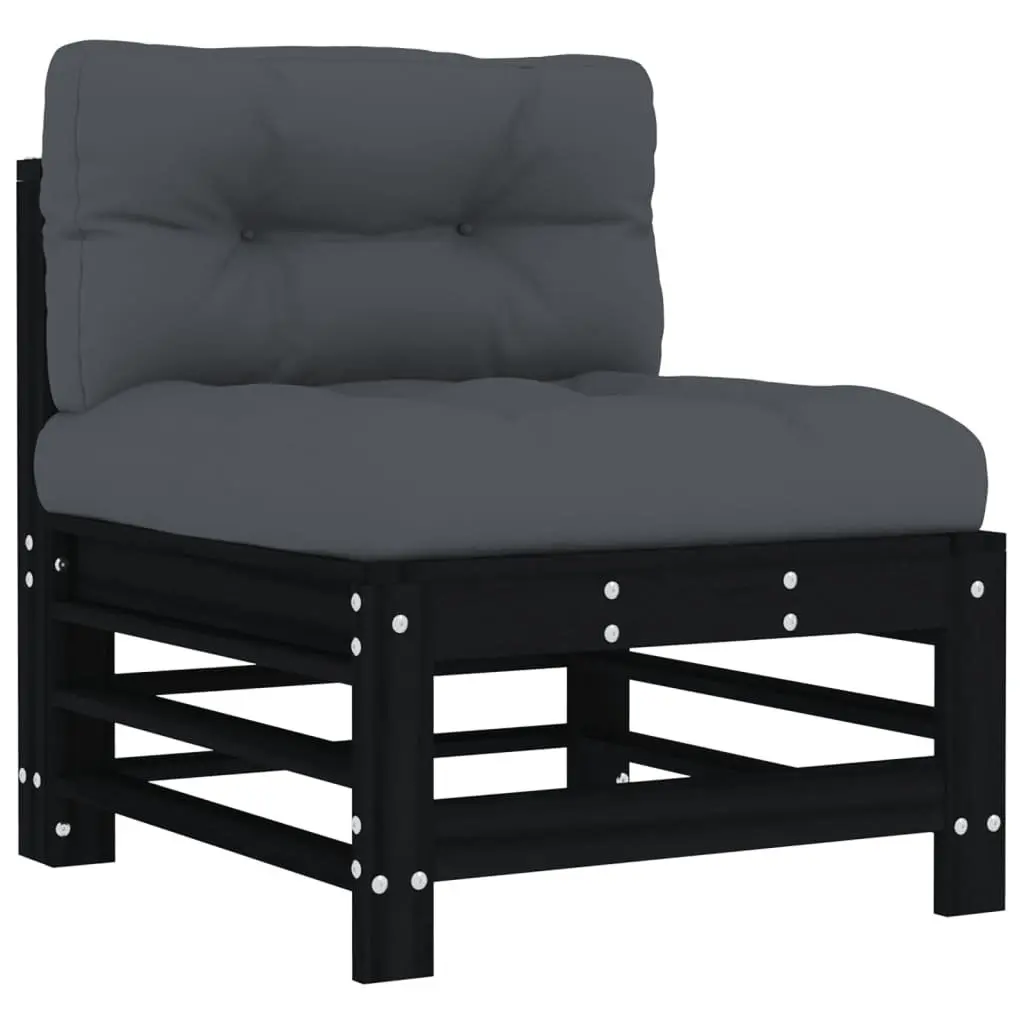 Middle Sofa Section Black Solid Pine Wood Outdoor Cushioned Modular Sectional