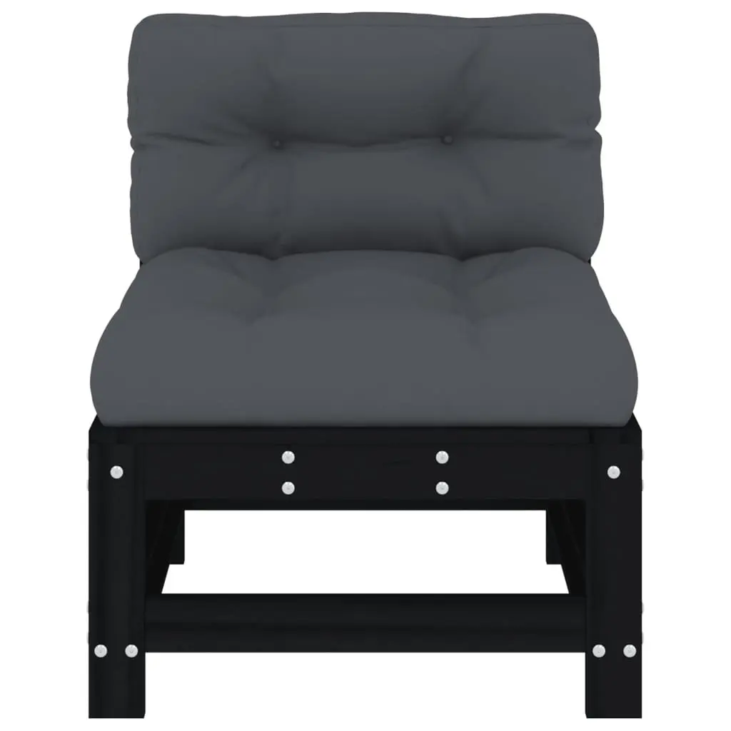 Middle Sofa Section Black Solid Pine Wood Outdoor Cushioned Modular Sectional