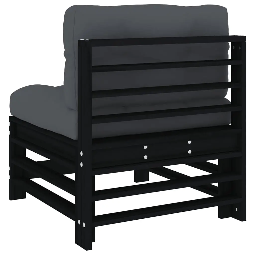 Middle Sofa Section Black Solid Pine Wood Outdoor Cushioned Modular Sectional