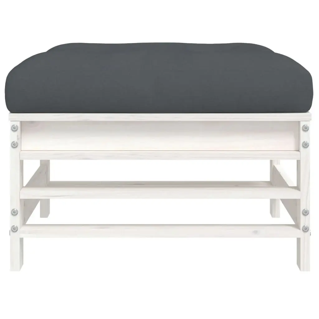 Outdoor Garden Footstool with Cushion White Pine Wood Slatted Patio Seating