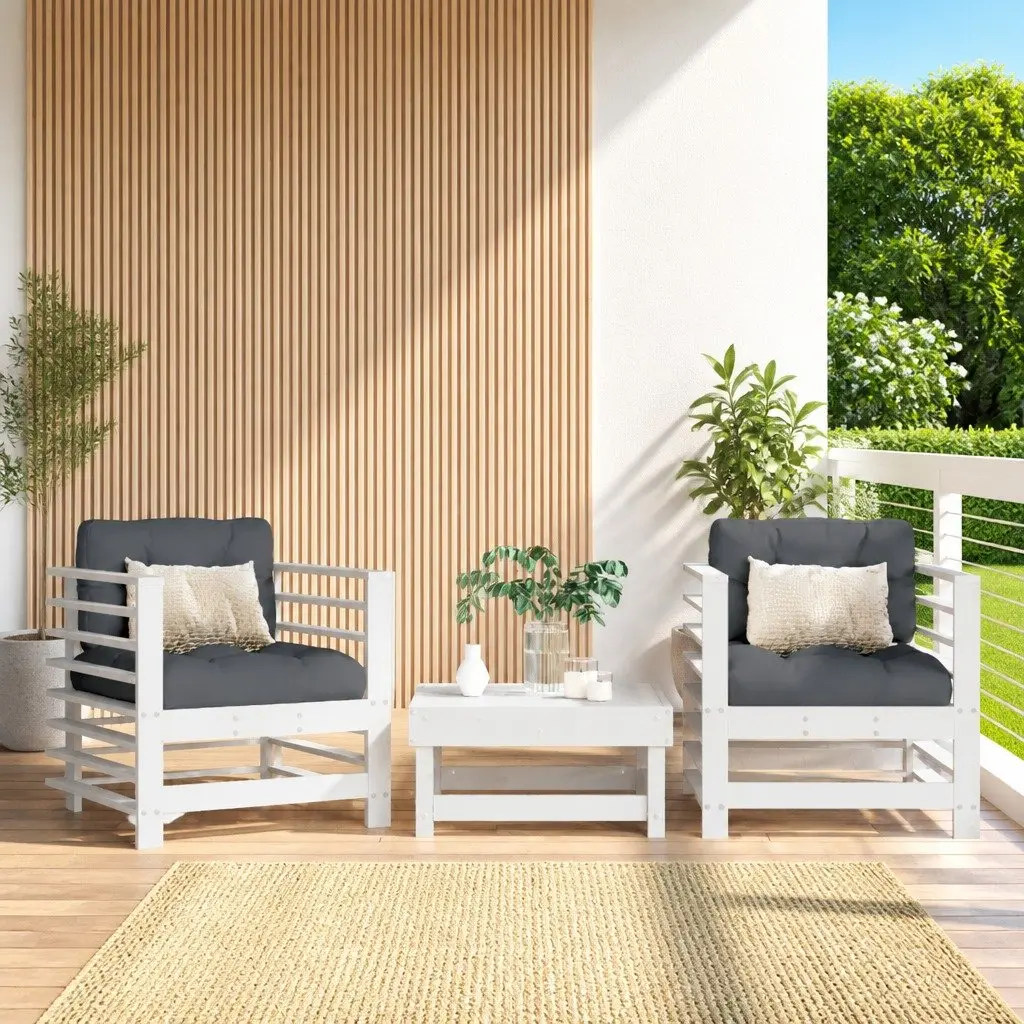 Garden Chairs 2 pcs Outdoor Seating White Solid Wood with Cushions