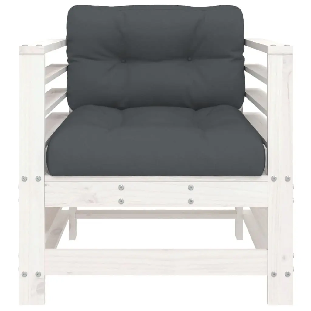 Garden Chairs 2 pcs Outdoor Seating White Solid Wood with Cushions