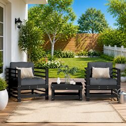 Warm and Inviting Black Wood Chairs with Cushions for Outdoors