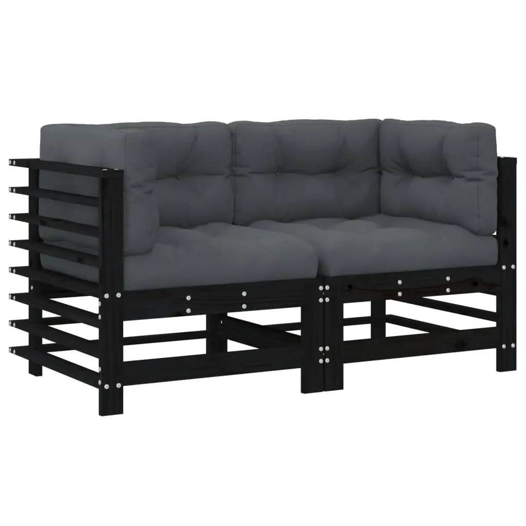 Corner Sectional Outdoor Sofa 2 pcs Black Cushions Garden Patio Seating