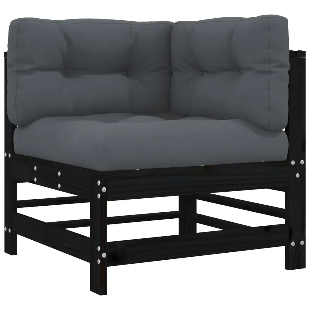 Corner Sectional Outdoor Sofa 2 pcs Black Cushions Garden Patio Seating