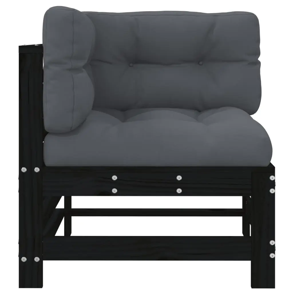 Corner Sectional Outdoor Sofa 2 pcs Black Cushions Garden Patio Seating
