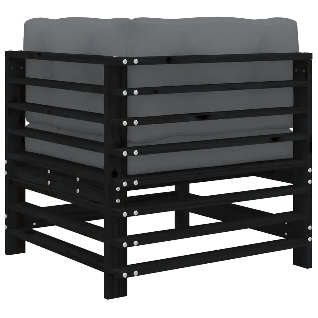 Corner Sectional Outdoor Sofa 2 pcs Black Cushions Garden Patio Seating