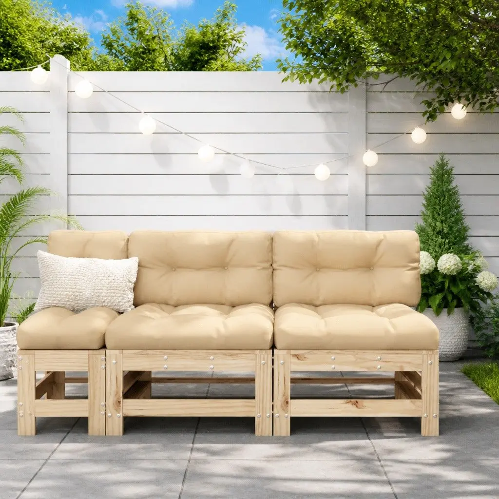 Outdoor Sectional Sofas 2 pcs Solid Wood Pine with Cushions Garden Patio Brown