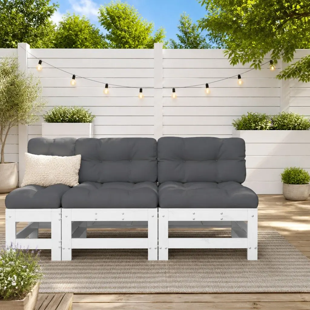 Outdoor Sectional Sofa Middle 2 pcs White Wood Cushions Garden Patio Furniture