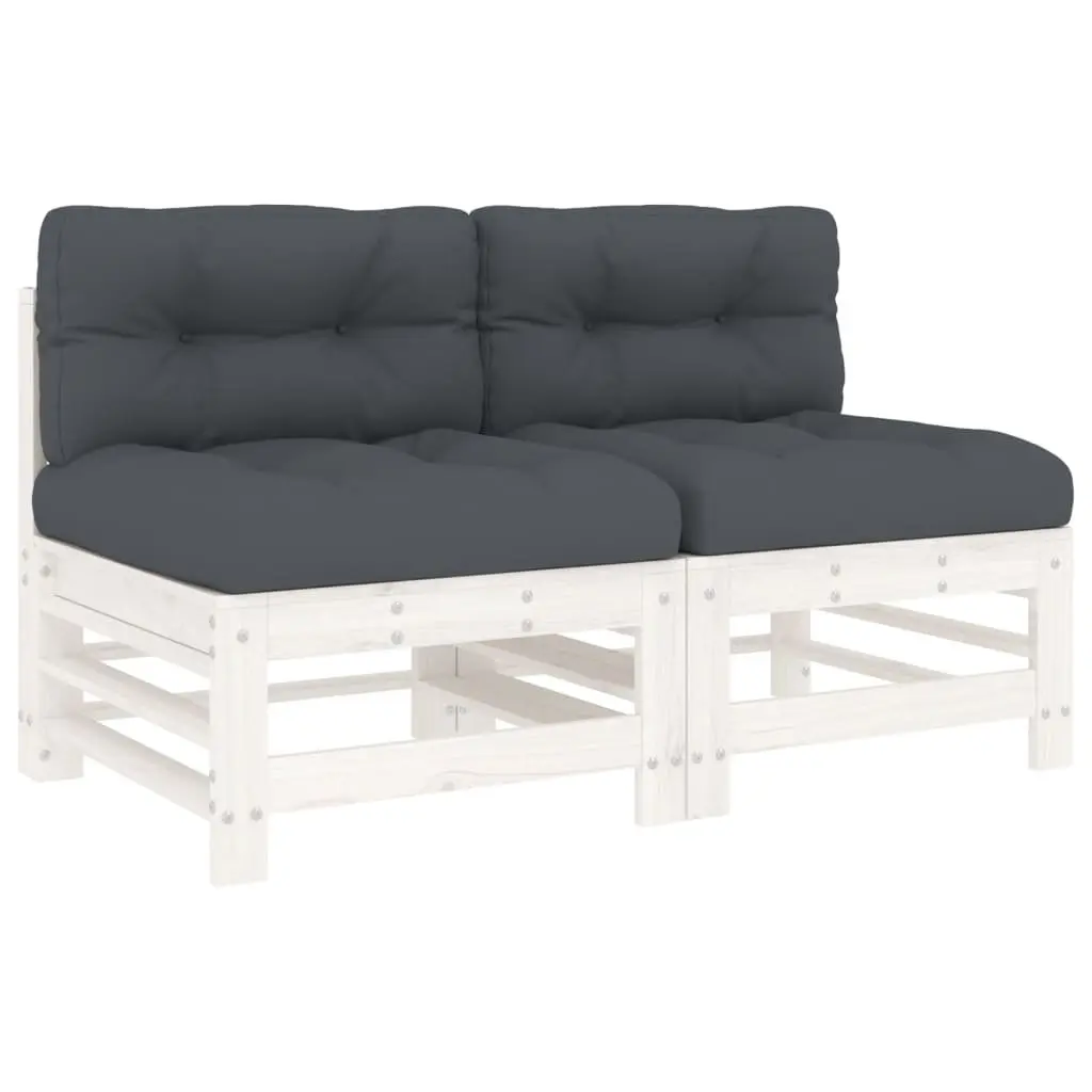 Outdoor Sectional Sofa Middle 2 pcs White Wood Cushions Garden Patio Furniture