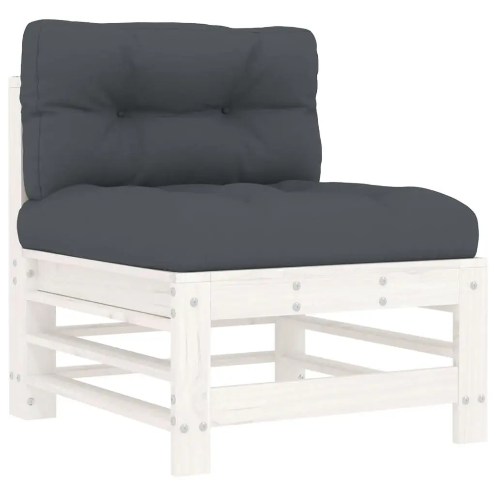 Outdoor Sectional Sofa Middle 2 pcs White Wood Cushions Garden Patio Furniture