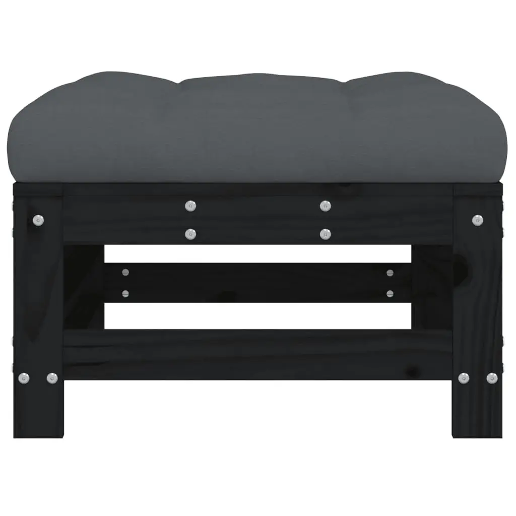 Outdoor Footstools with Cushions Solid Wood Patio Garden Seating 2 Pieces Black