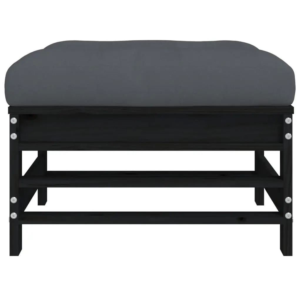 Outdoor Footstools with Cushions Solid Wood Patio Garden Seating 2 Pieces Black