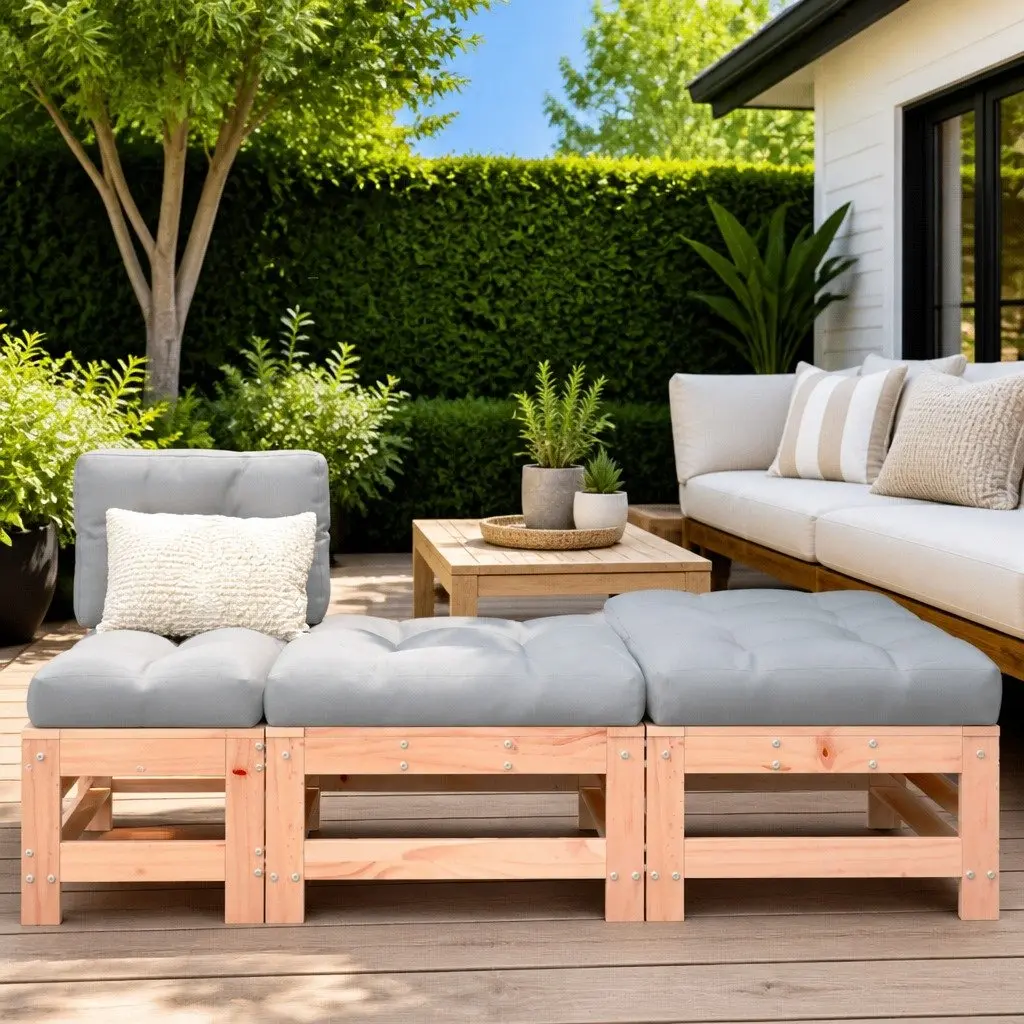 Garden Footstools 2pcs Outdoor Seating Cushions Brown