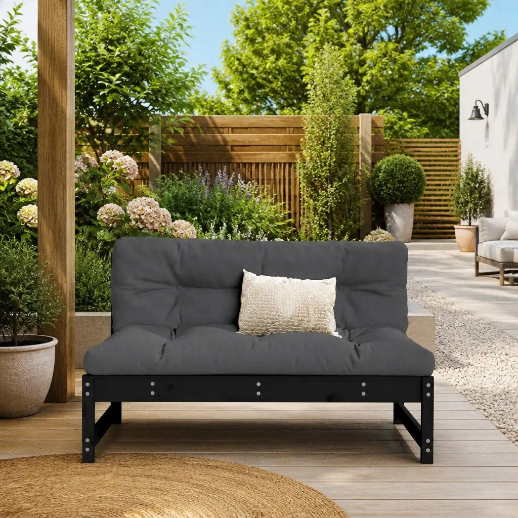 Outdoor Middle Sofa Section Cushioned 120 x 80 cm Black