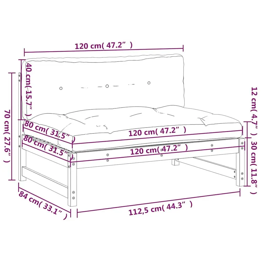 Outdoor Middle Sofa Section Cushioned 120 x 80 cm Black