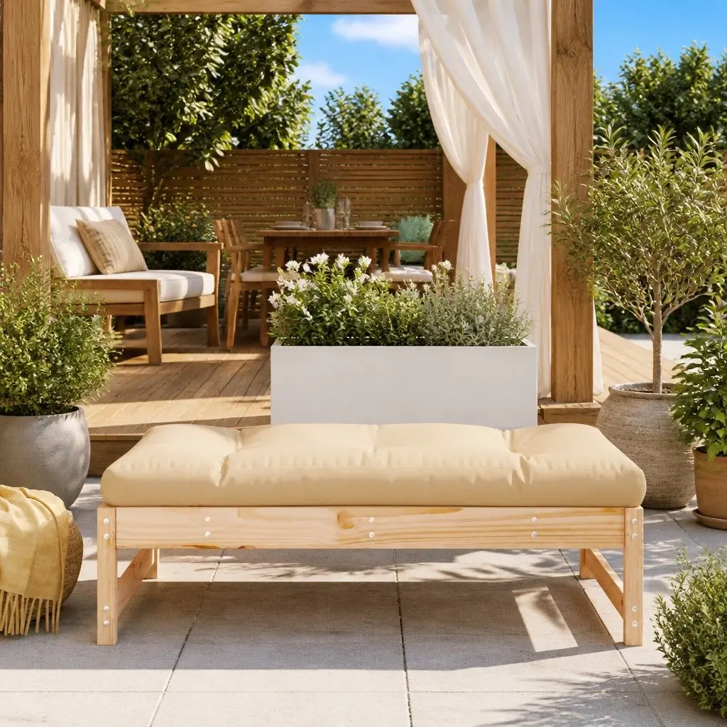 Garden Footstool Outdoor Seating Slatted Wood 120x80cm Brown