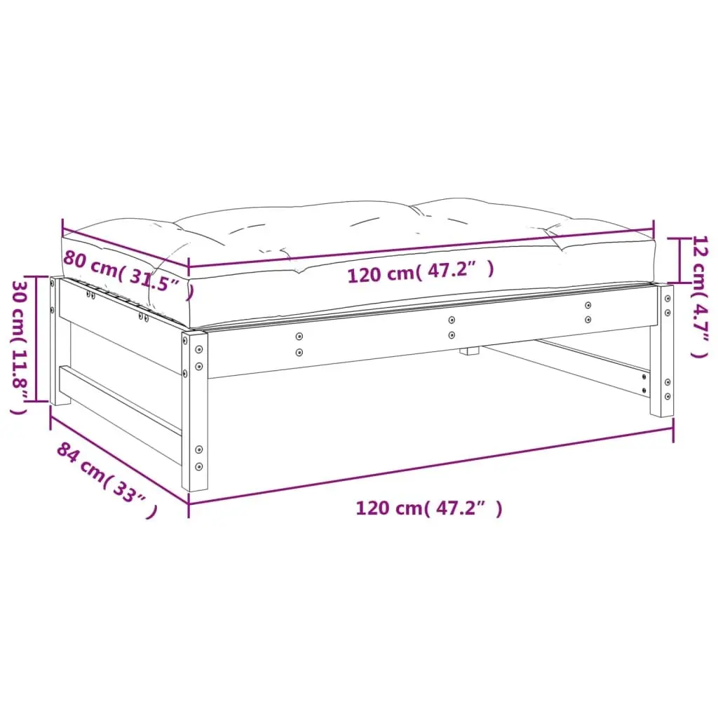 Garden Footstool Ottoman Black 120x80 cm Solid Wood Pine Slatted Design