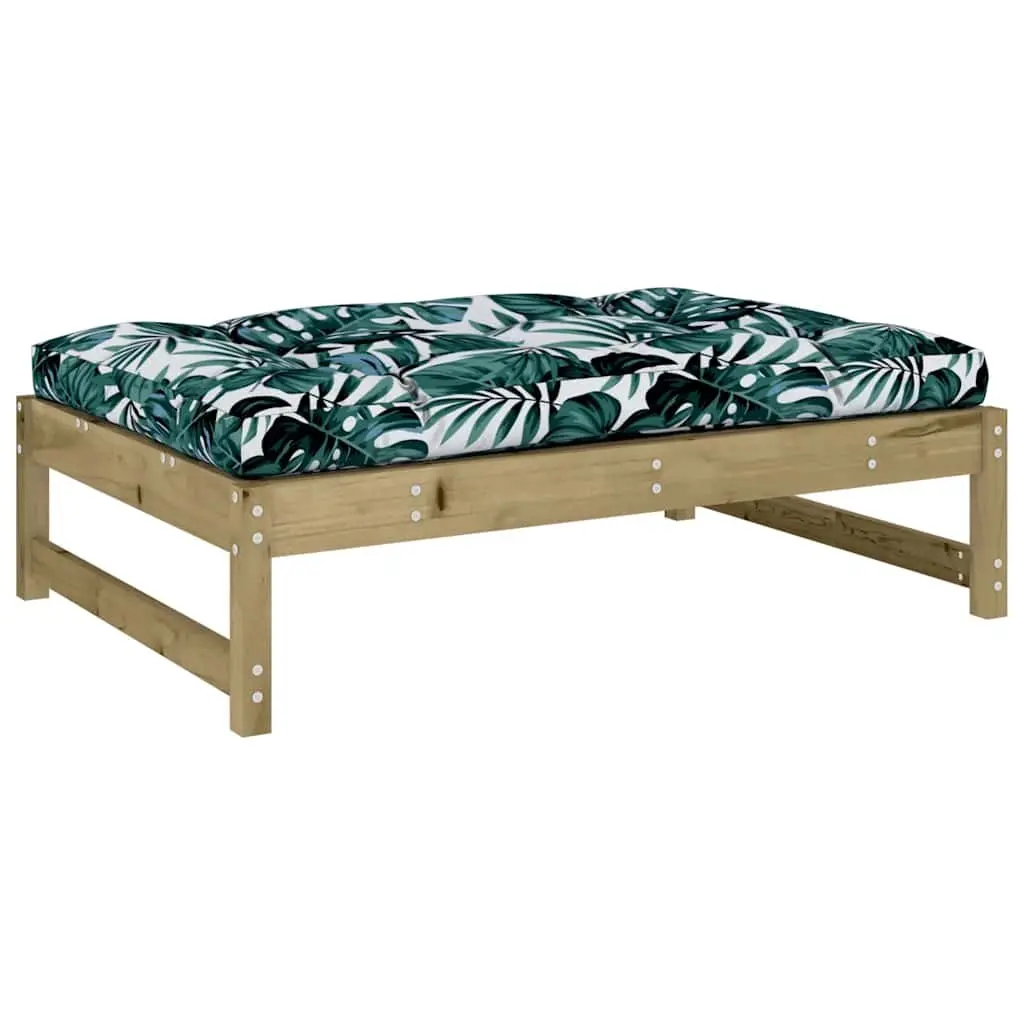 Garden Footstool Outdoor Seating Patio Sectional Unit Brown Wooden Frame Cushion