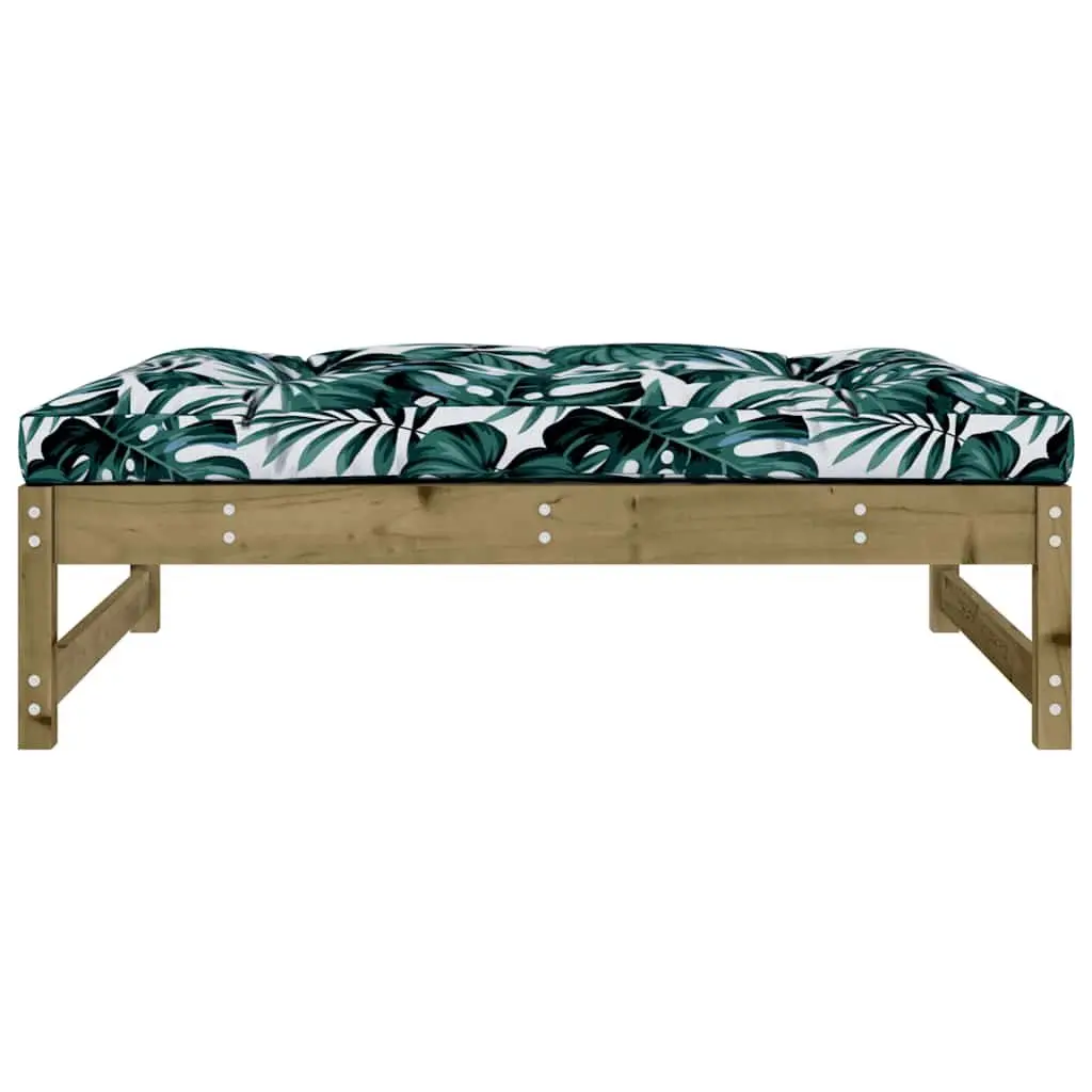 Garden Footstool Outdoor Seating Patio Sectional Unit Brown Wooden Frame Cushion