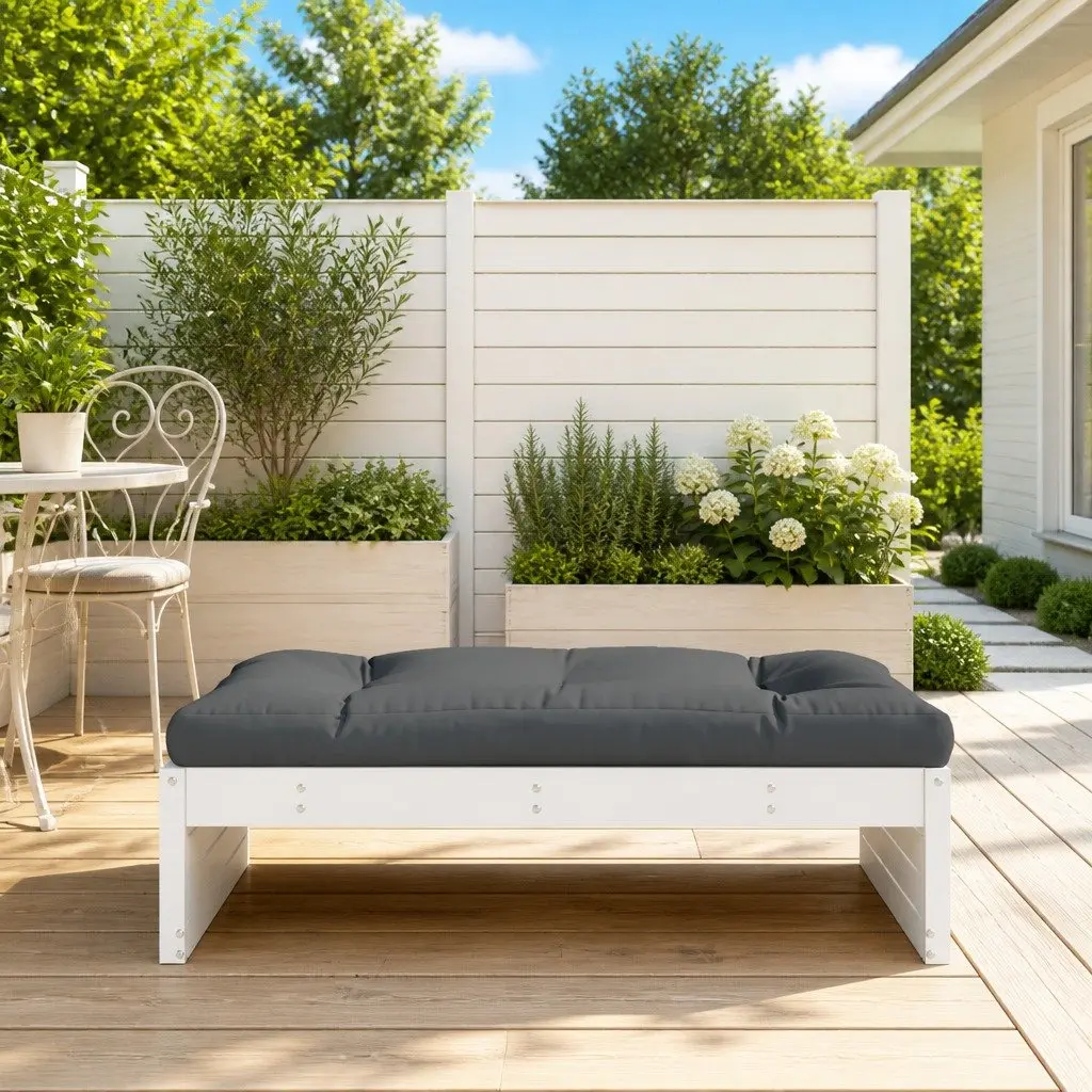 Garden Footstool Outdoor Seating 120 x 80 cm White Solid Wood Pine Patio Lounge Ottoman