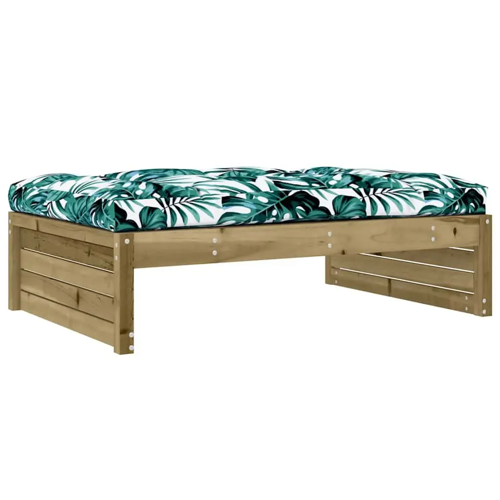Garden Footstool Outdoor Patio Ottoman Brown Wooden Slatted Design with Cushion