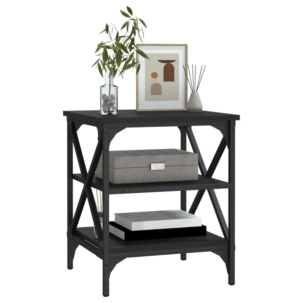 End Table Black Storage Side Table Living Room 40L x 42W x 50H cm Engineered Wood