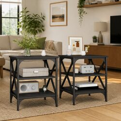 Reliable Black End Tables with Storage - Set of 2
