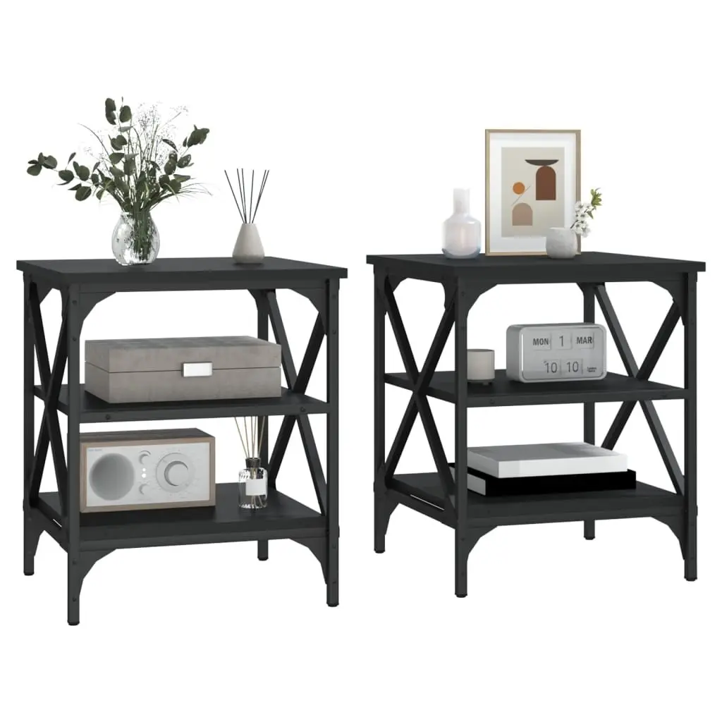 End Tables Storage Industrial Style 40x42x50cm Black 2 pcs