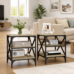 End Tables Set of 2 Sonoma Oak Brown Engineered Wood Side Tables Storage