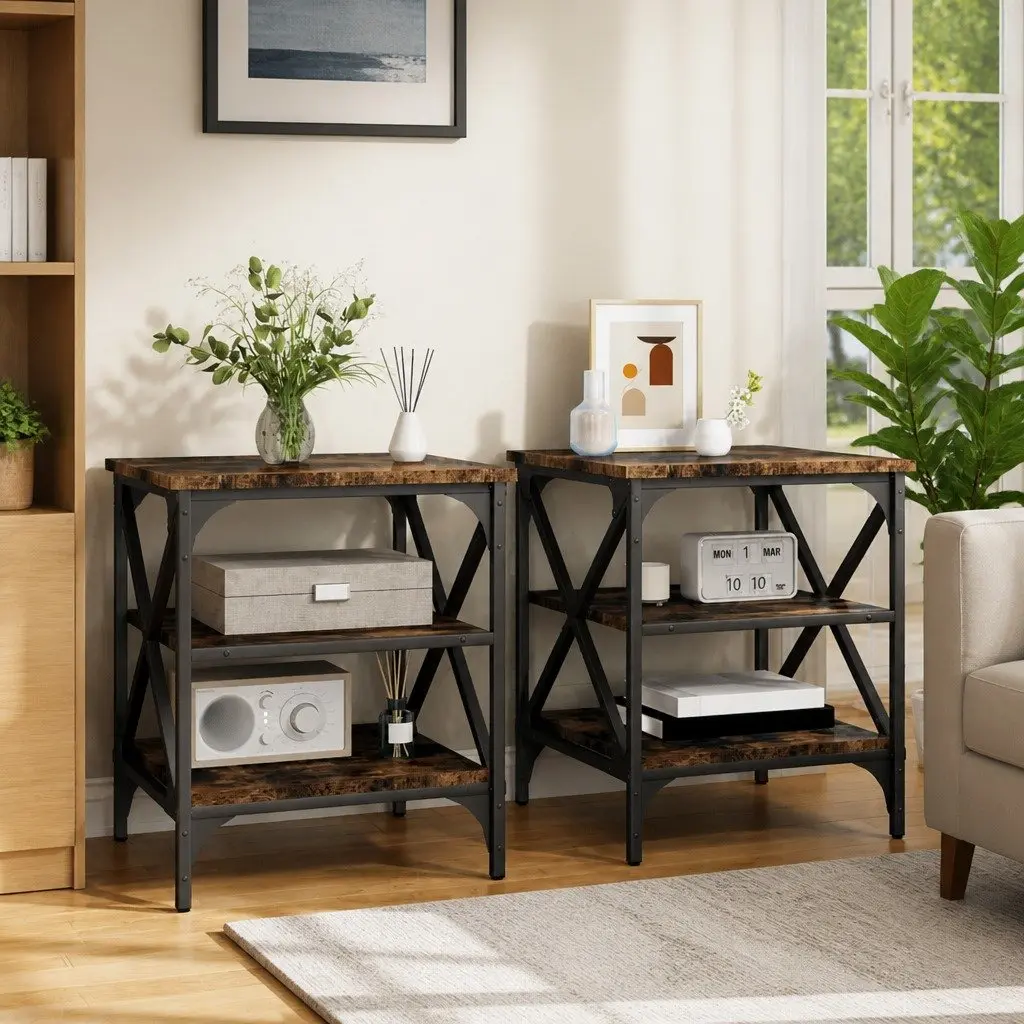 End Tables Storage Functionality 40 x 42 x 50 cm Brown Industrial Style Engineered Wood 2 pcs