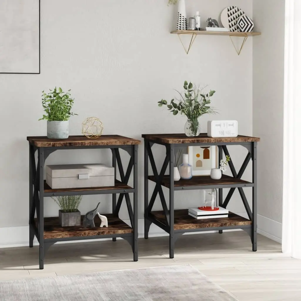 End Tables Storage Functionality 40 x 42 x 50 cm Brown Industrial Style Engineered Wood 2 pcs