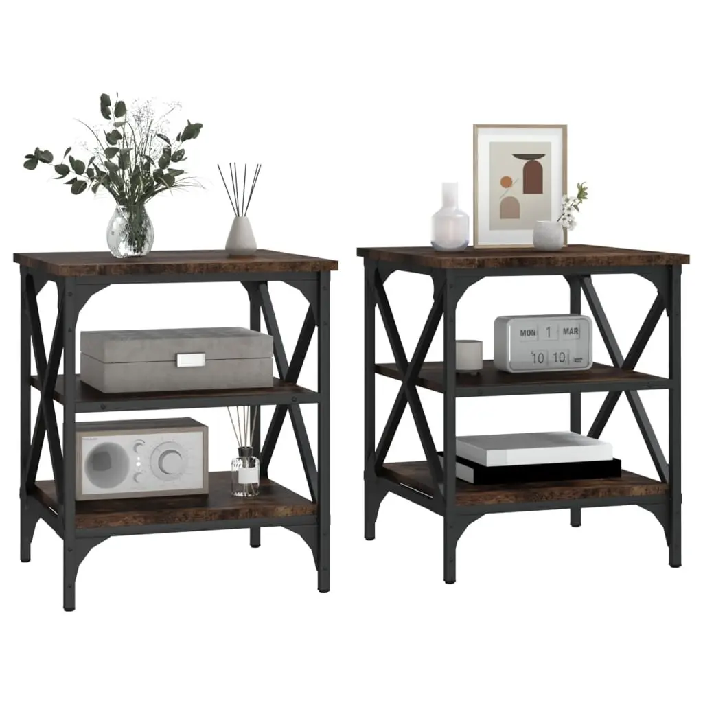 End Tables Storage Functionality 40 x 42 x 50 cm Brown Industrial Style Engineered Wood 2 pcs