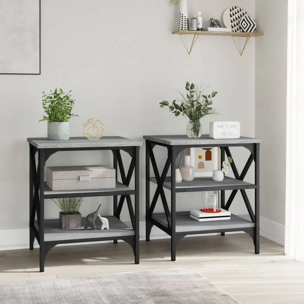 End Tables Grey Engineered Wood Side Table Storage Accent Furniture 2 Piece