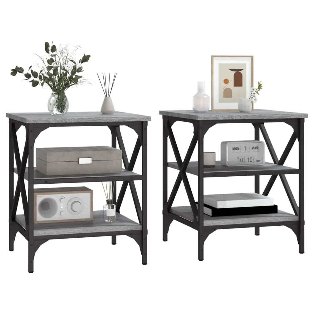 End Tables Grey Engineered Wood Side Table Storage Accent Furniture 2 Piece