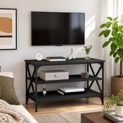 Reliable Black TV Cabinet Media Stand with Ample Storage