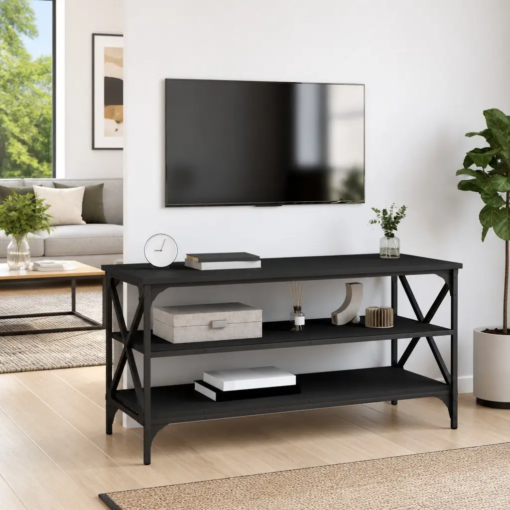 Black Engineered Wood TV Stand