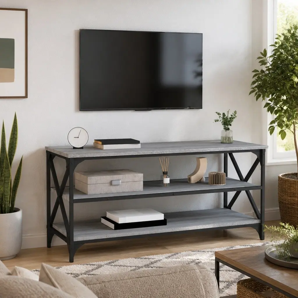 TV Cabinet Media Storage Unit 100cm Grey Engineered Wood Industrial Style