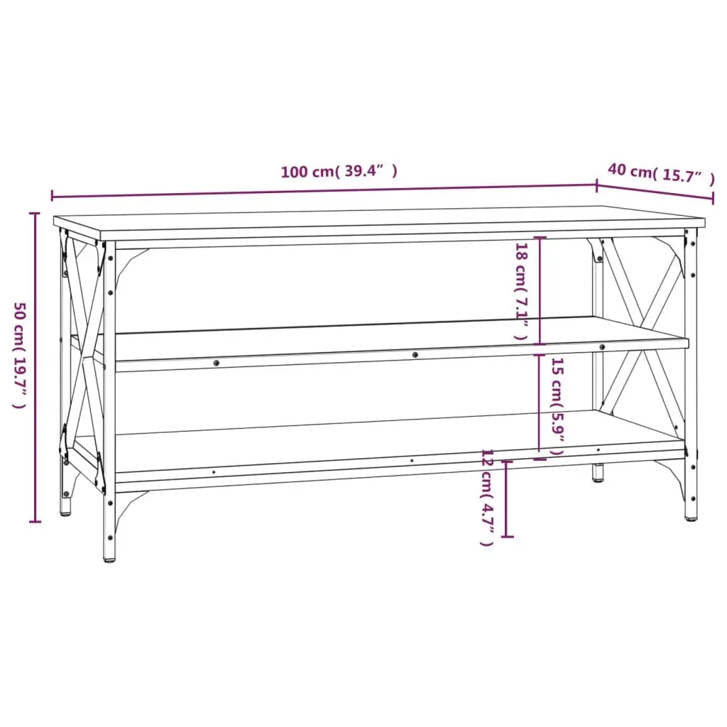 TV Cabinet Media Storage Unit 100cm Grey Engineered Wood Industrial Style