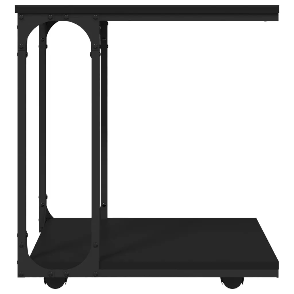 End Table with Wheels Storage Black C-Shape Design Living Room Accent Furniture
