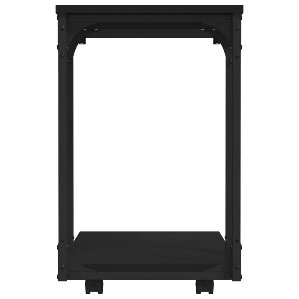 End Table with Wheels Storage Black C-Shape Design Living Room Accent Furniture