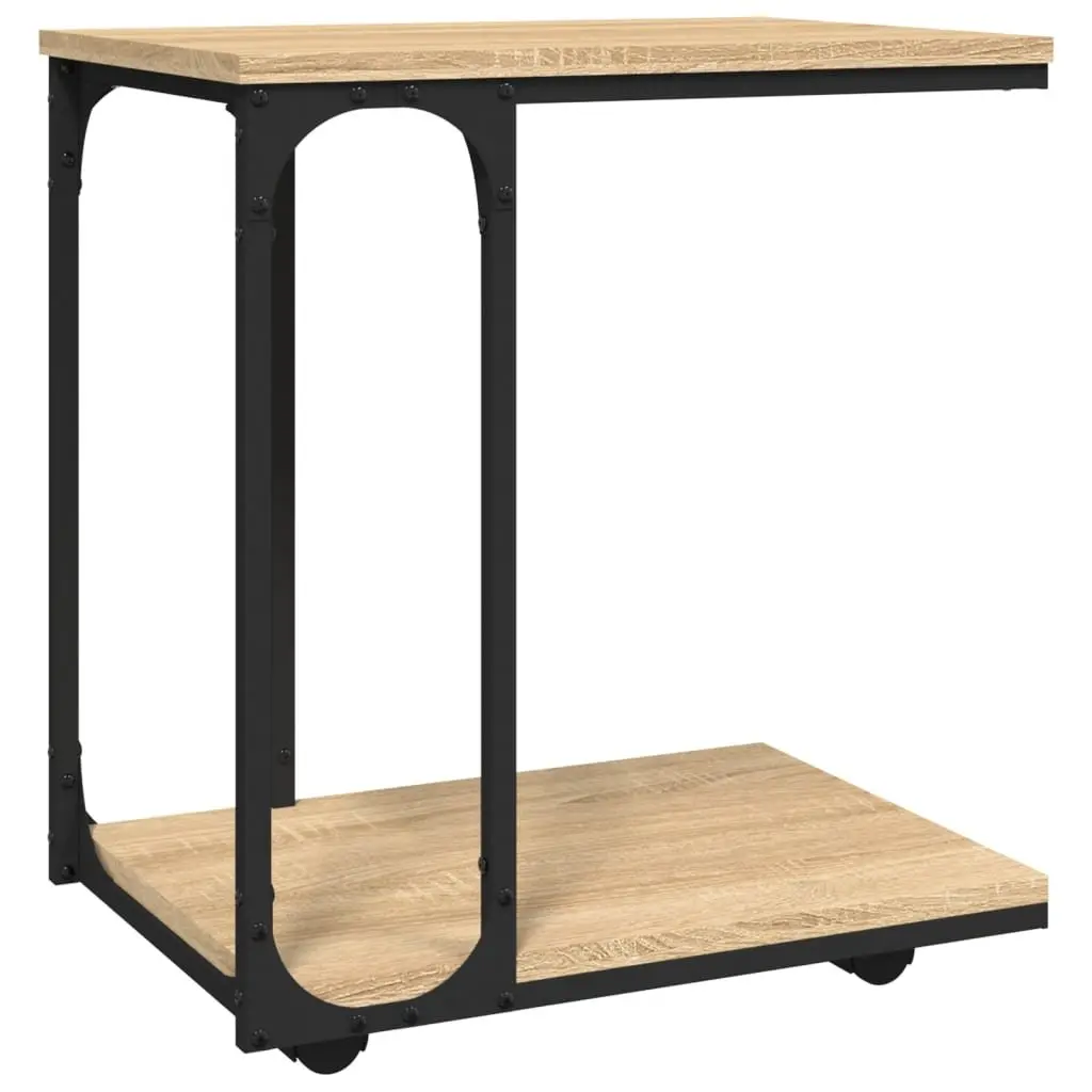 End Table with Wheels Engineered Wood Storage Accent Side Table Brown C-Shape