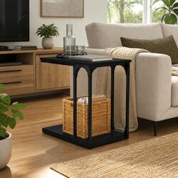 Warm Black C-Shaped Side Table with Ample Storage