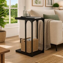 Durable Black C-Shape Accent Table with Storage Space