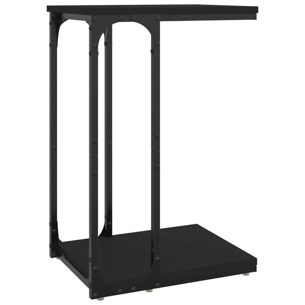 Black C-Shape Accent Table with Storage Space
