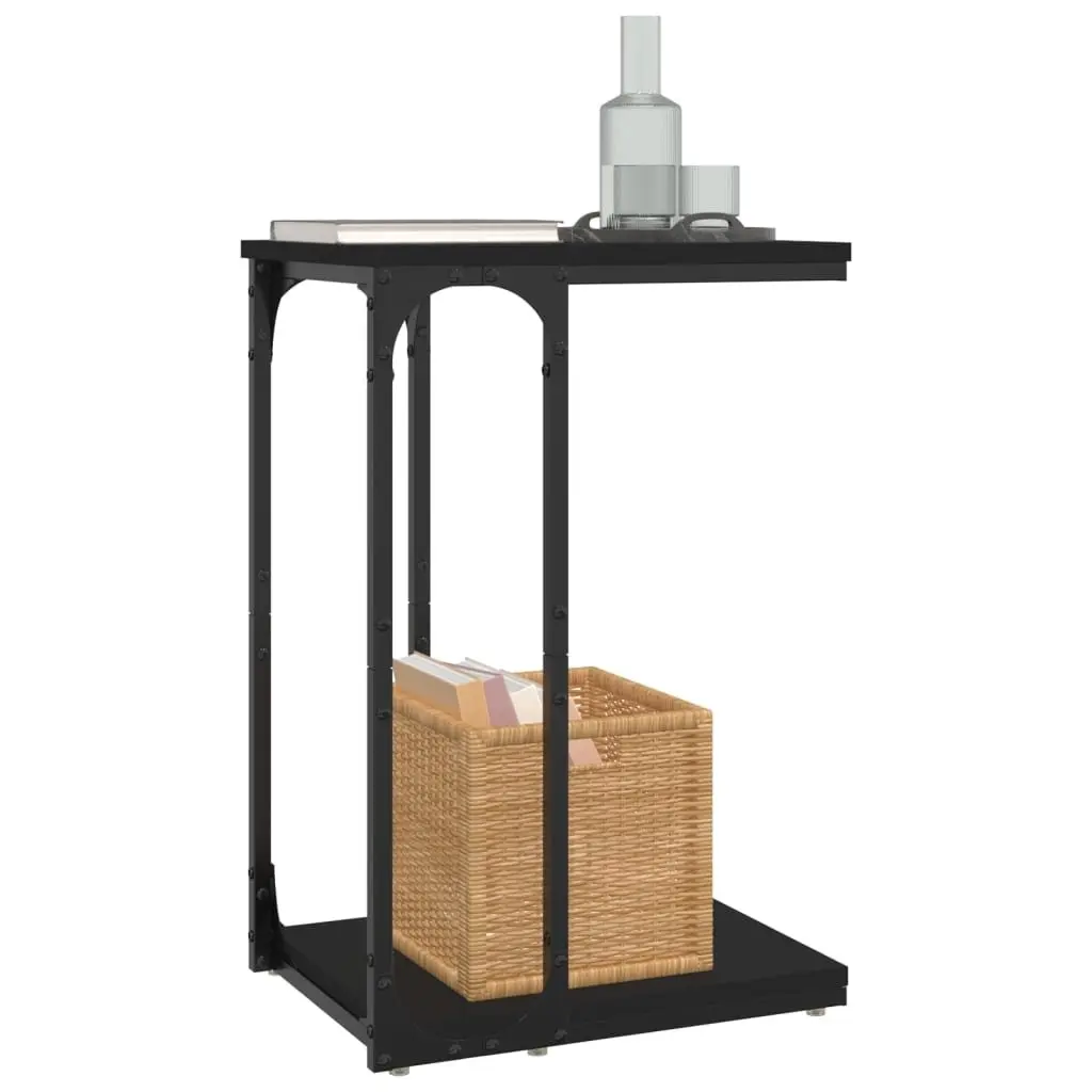 Black C-Shape Accent Table with Storage Space
