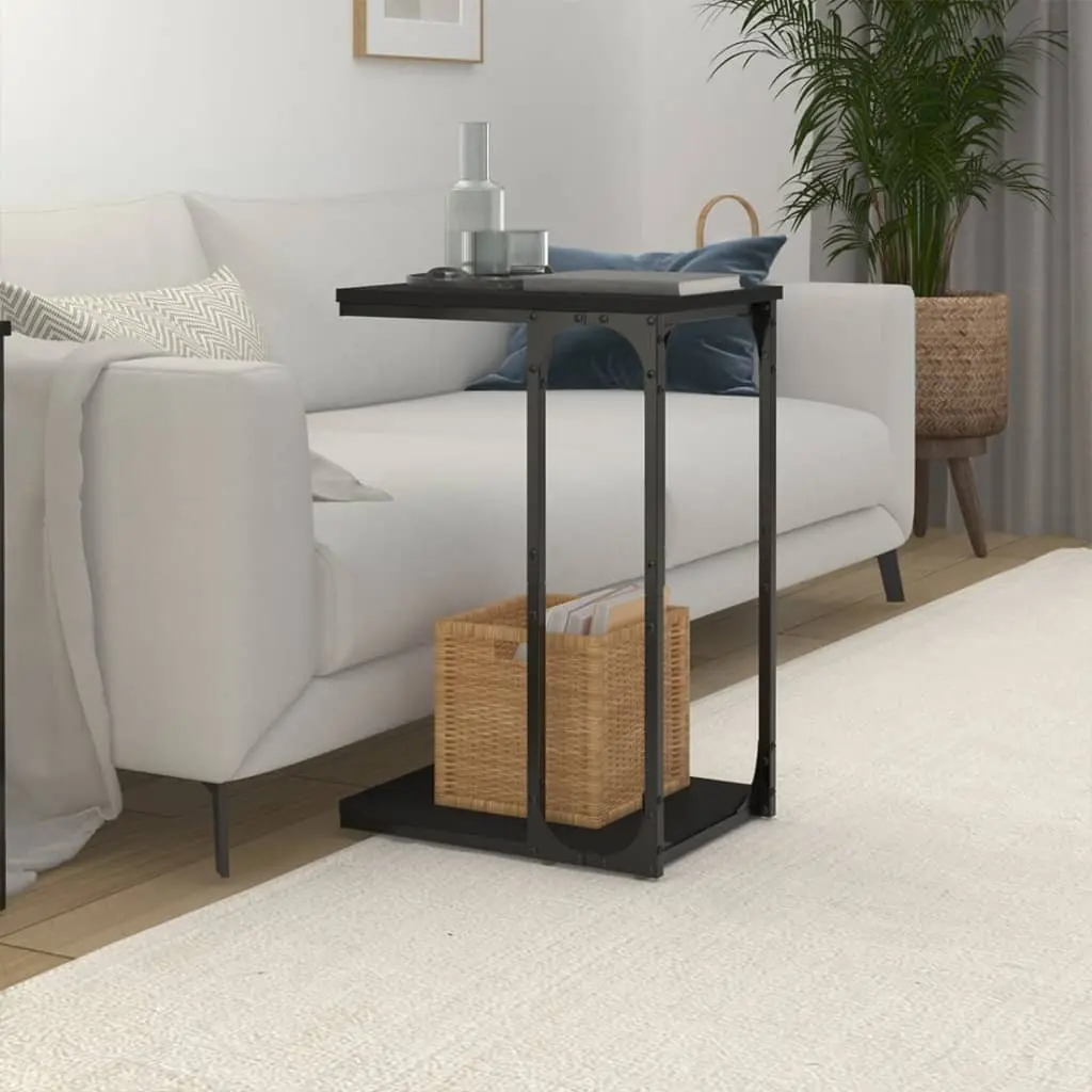 Black C-Shape Accent Table with Storage Space